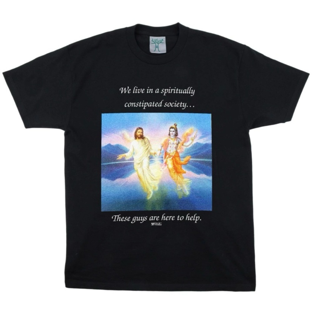 Online Ceramics Black Graphic T-Shirt with Spiritual Design